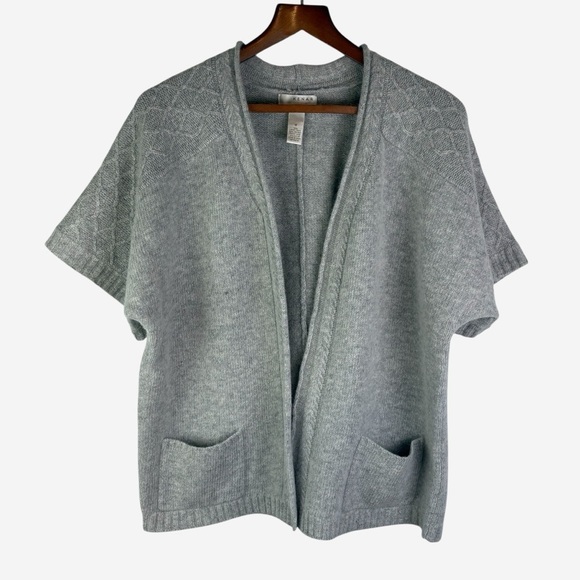 Kenar Sweaters - VTG Kenar Open Front Cardigan M Wool Angora Heather Gray Pockets Short Sleeve